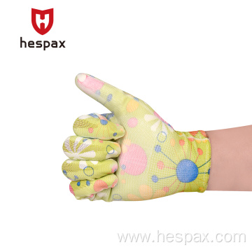 Hespax Women Daily Flower Patterned Housework PU Gloves